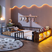 Letto per bambini in metallo 140x200 cm con LED e vano, nero
