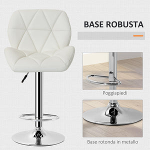 Sgabello da Bar Girevole 47x49x90-111 cm in Similpelle Bianco