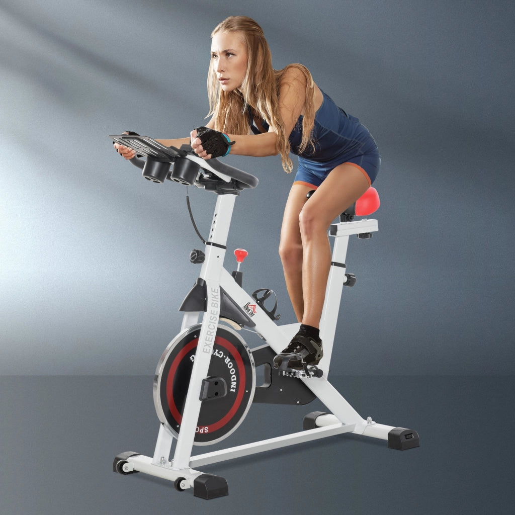 EasyComfort Cyclette Professionale, Bici da Spinning, Cyclette da Camera Regolabile con Schermo LCD e Portabicchieri, Volano 8kg, Bianco
