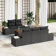 Set divano da giardino da 6 pezzi con cuscini, nero, polyrattan, acacia