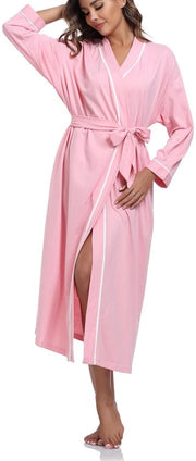 Badia da sauna 100% cotone per donne, leggera, con lunghe maniche, kimono con tasche, abbigliamento notturno per donne (rosa, M)