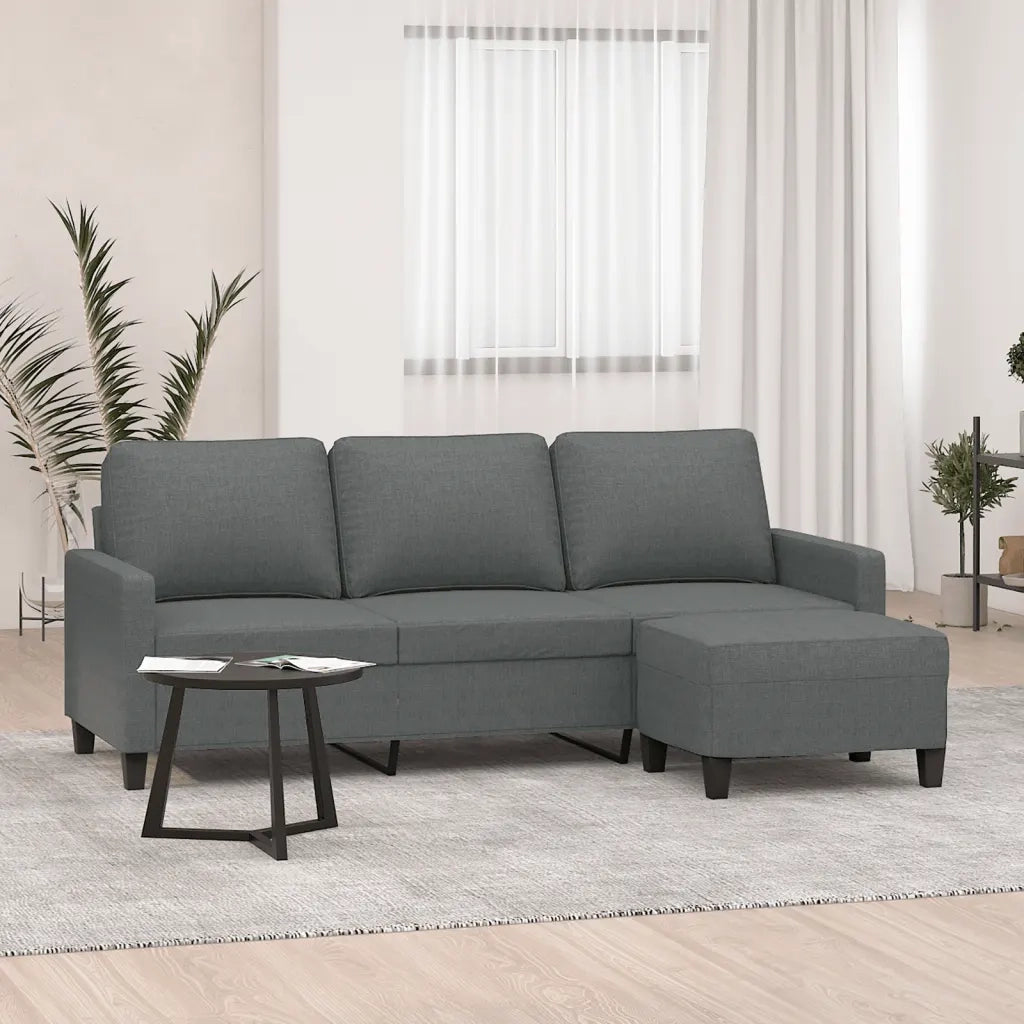 Divano | Divano da soggiorno | Sofa a 3 Posti con Poggiapiedi Grigio Scuro 180cm in Tessuto