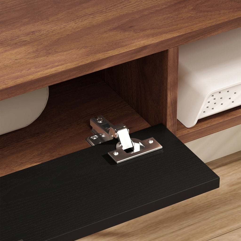 Mobile Porta TV fino 50" Sospeso con Cassetto-Credenza  per TV,2 Ripiani Aperti e Foro Passacavi,120x24x16 cm,Noce