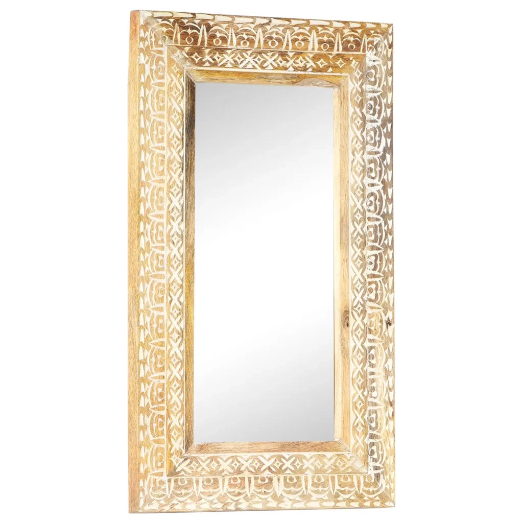 Specchio Intagliato a Mano 80x50x2,6 cm in Massello di Mango 321645