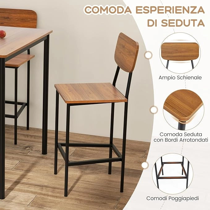 Set 5 Pezzi Tavolo da Pranzo, 1 Tavolo Rettangolare e 4 Sedie con Poggiapiedi, Set di Tavolo da Pranzo Salvaspazio per Casa Ristorante Bar (Noce)