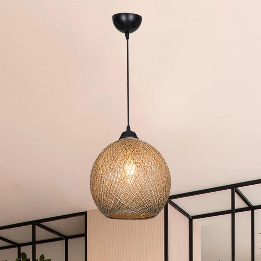 Lampada a Sospensione 'Lisburn' con Paralume a Globo in Iuta - Nero/Naturale [lux.pro]