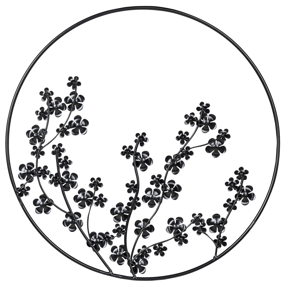 Moderna decorazione floreale in metallo nero con cornice rotonda ⌀ 70 cm arte moderna accessorio industriale