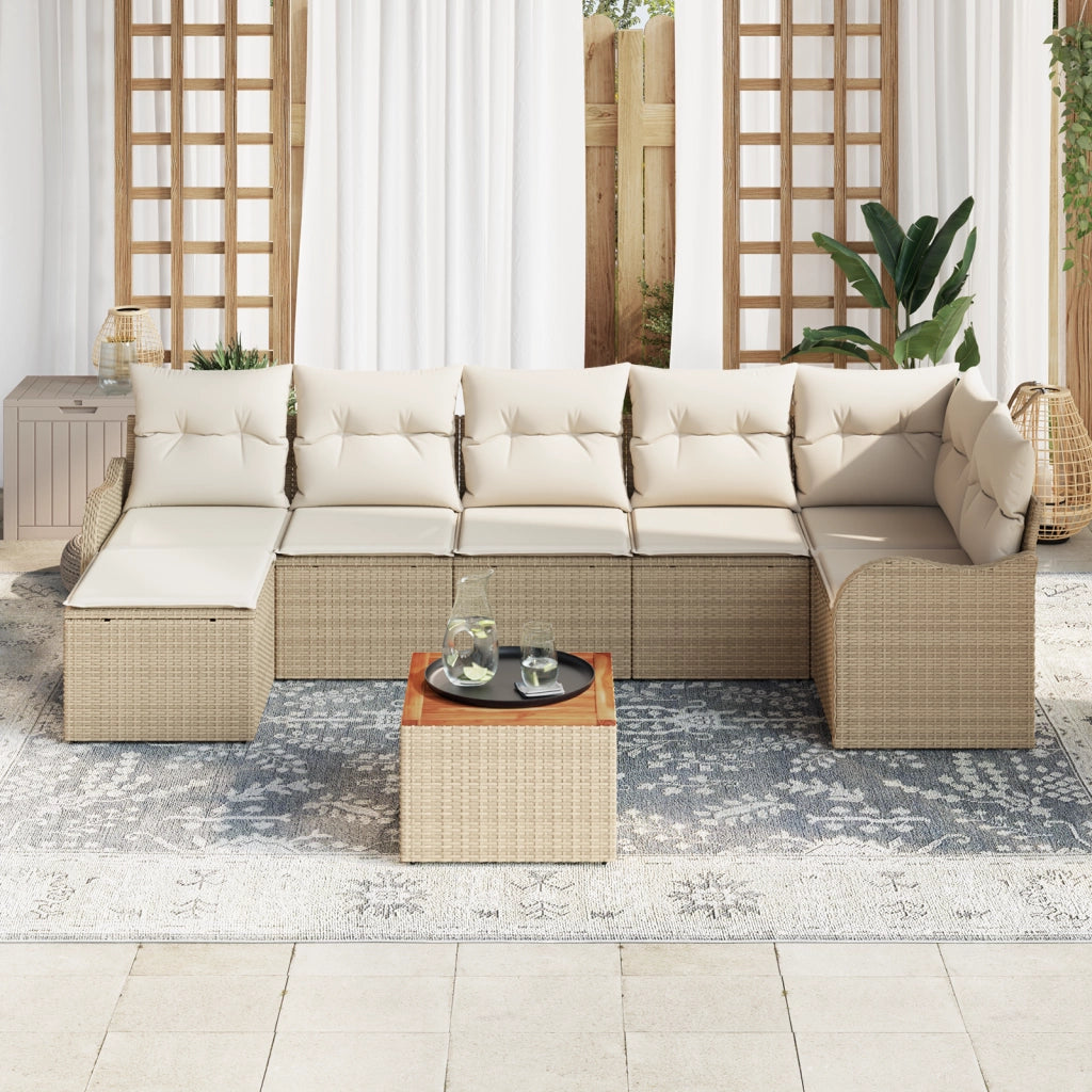 Set di SofÃ  da Giardino  a 8 Pezzi con Cuscini Beige Rattan Polimerico Acacia
