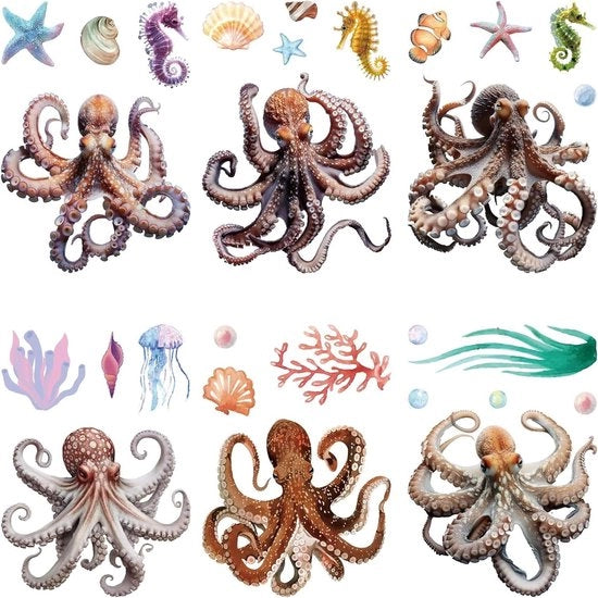 Decorazione per vetrina 3D - Stickers per vetro e parete PVC - Zosteri, conchiglie, coralli, zeppa, marine, decorazione estiva per casa, bagno e cucina.
