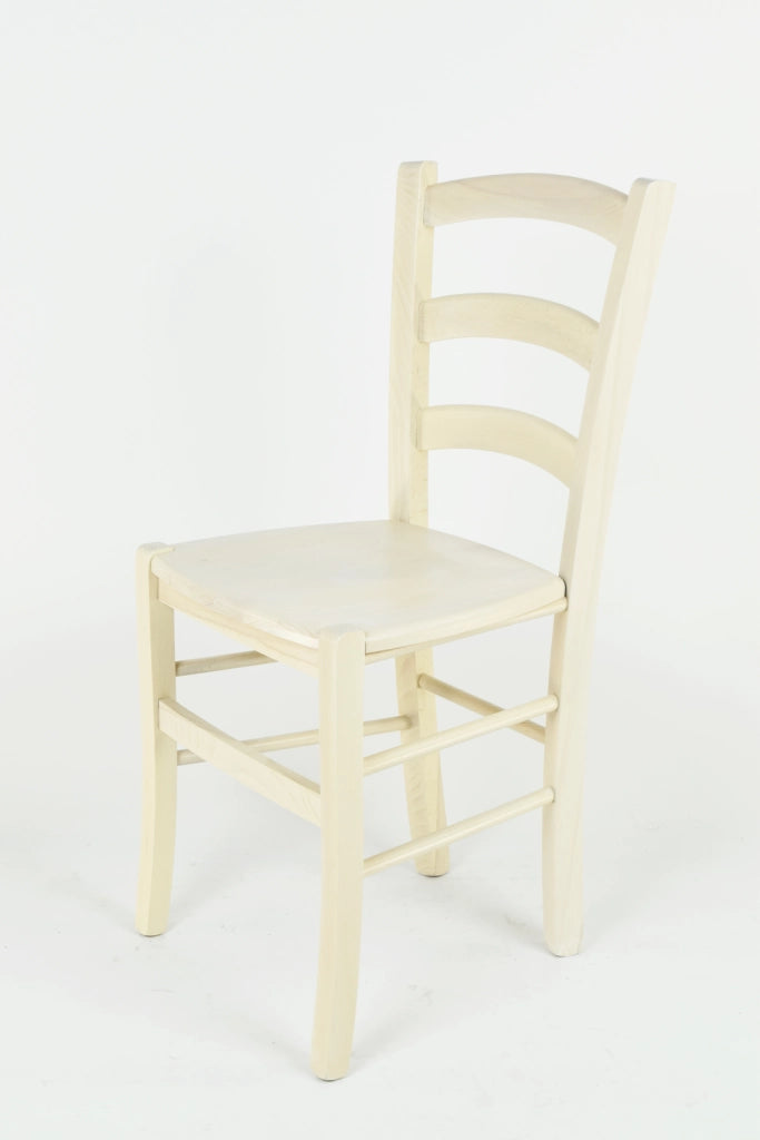 Sedia Venice Tommychairs, robusta struttura in legno di faggio verniciata in anilina bianca e seduta in legno