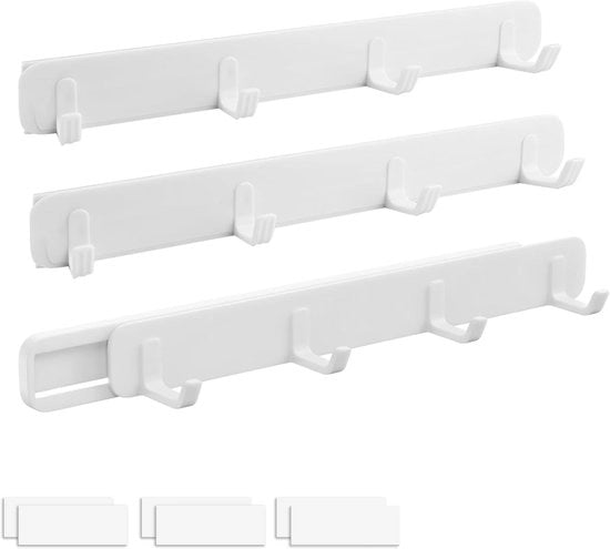 3-pack di supporti adesivi per chiodi, capacità di carico: 2 kg, chiodi per cucina, supporto per asciugamano retrattile, nessuna perforazione richiesta, supporto per cucina, 4 ganci bianchi mobili, adatto per cucina, bagno, porta