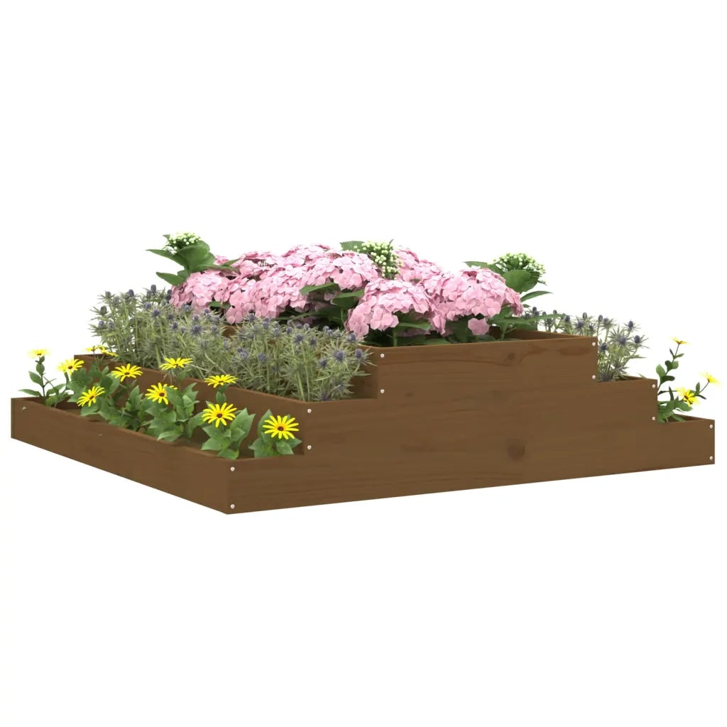 Fioriera | Cassetta per fiori | Vaso Marrone Ambra 110x110x27 cm in Legno Massello di Pino