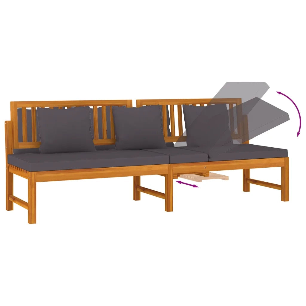 Dormeuse con Cuscino Grigio 200x60x75cm Legno Massello Acacia CFW3055379
