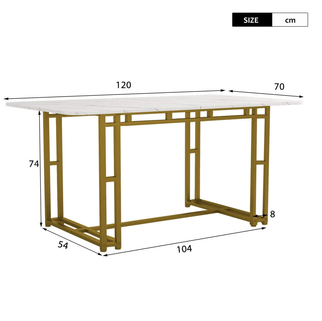Tavolo da pranzo moderno 120 cm in MDF con gambe in metallo dorato; oro