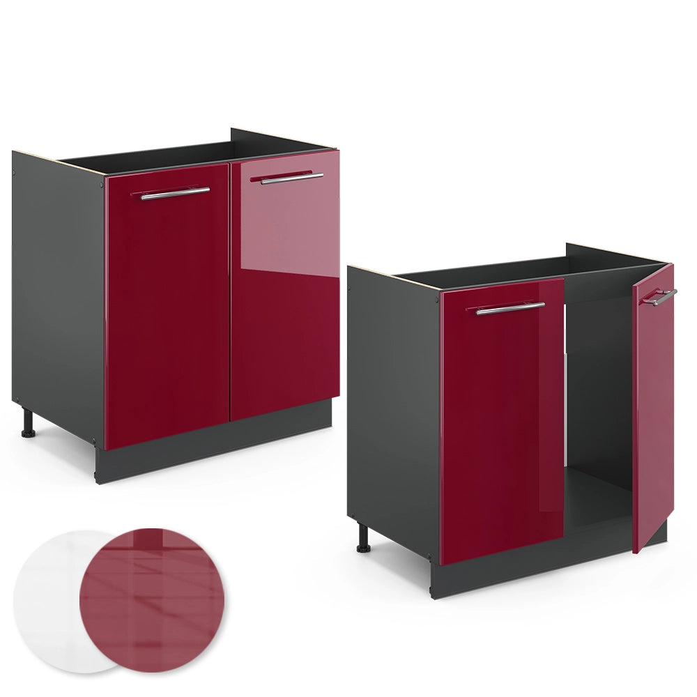 Mobile lavello cucina Fame-Line Bordeaux lucido/Antracite 80 cm, PL Rovere Vicco