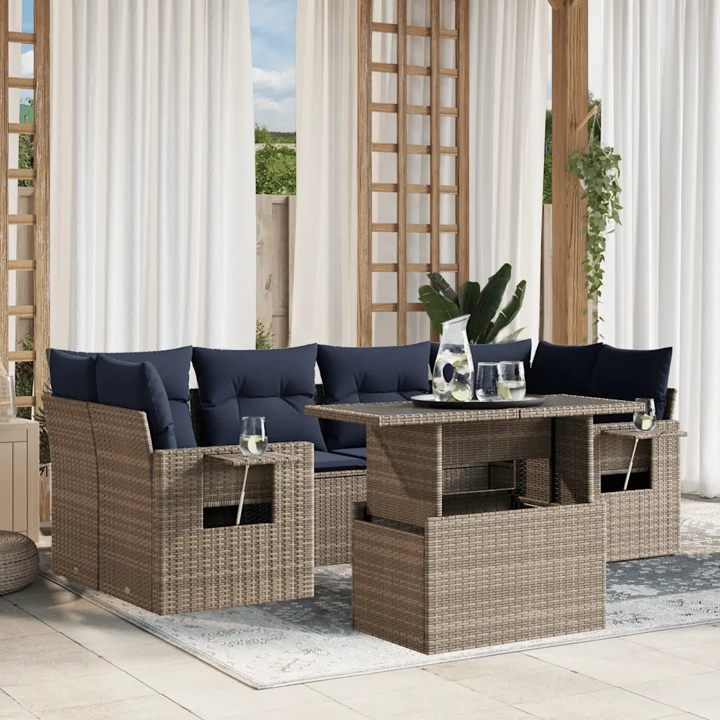 Set Divani da Giardino 7 pz con Cuscini Grigio in Polyrattan 3267761
