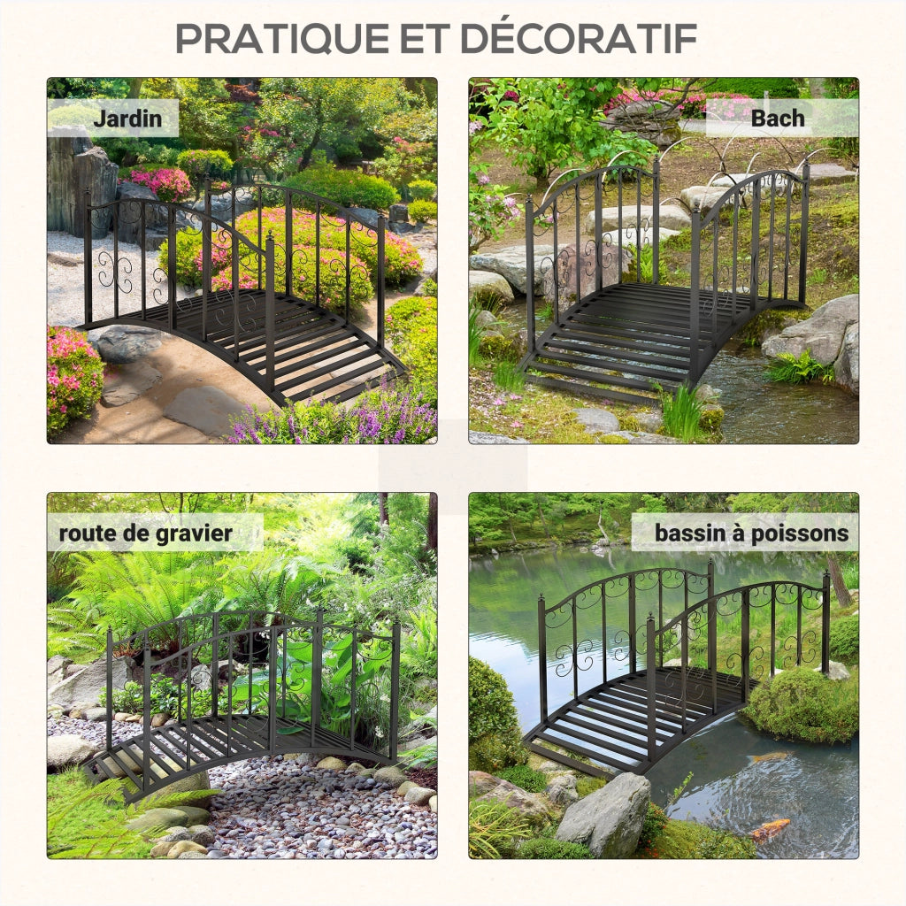 Ponticello da Giardino in Acciaio con Ringhiera ¨C zephmum ¨C Nero 119x67x70 cm