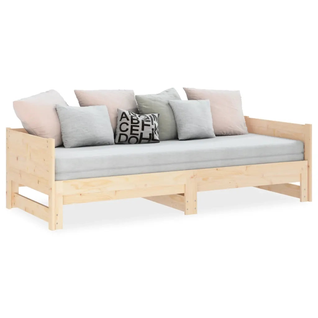 Letto singolo | Letto per adulti | Dormeuse Estraibile in Legno Massello di Pino 2x(80x200) cm