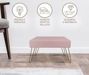 Pouf Poggiapiedi In Velluto Con Gambe Dorate Elegante Imbottito Sgabello Per Toeletta Mobile Trucco Ottomano Ingresso Tavolino Camera Da Letto Soggiorno Salotto  - Rosa Antico - Rettangolare