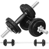 Set Pesi e Bilanciere da 20kg con Impugnature Antiscivolo, 8 Dischi Pesi, Barra Bilanciere e 2 Barre Manubri in Acciaio