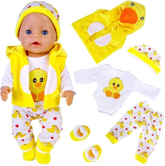 Set di vestiti per bambole 42 cm - Collezioni gialle anatroccola - Cappello/Calze/Camicia/Pantaloni lunghi - Tessuto morbido - Sicuro e comodo - Abito per bambole