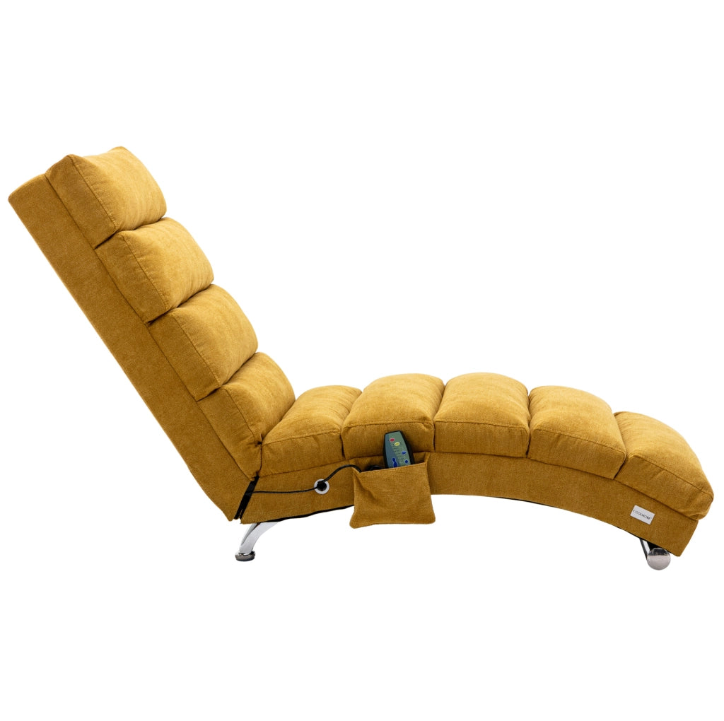 Chaise longue relax con vibrazione; schienale ergonomico 140°; 55x148x84 cm; lino giallo senape