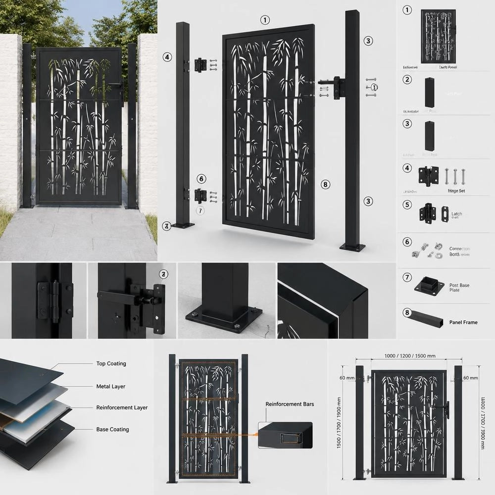 Garden Gate Anthracite 105x155 Cm Steel Bamboo Design