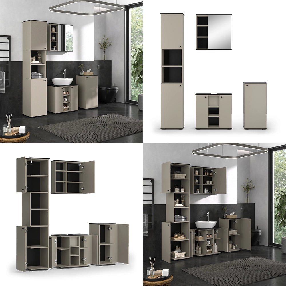 Vicco Set di mobili da bagno Grigio 4 pezzi, con unità alta e unità midi