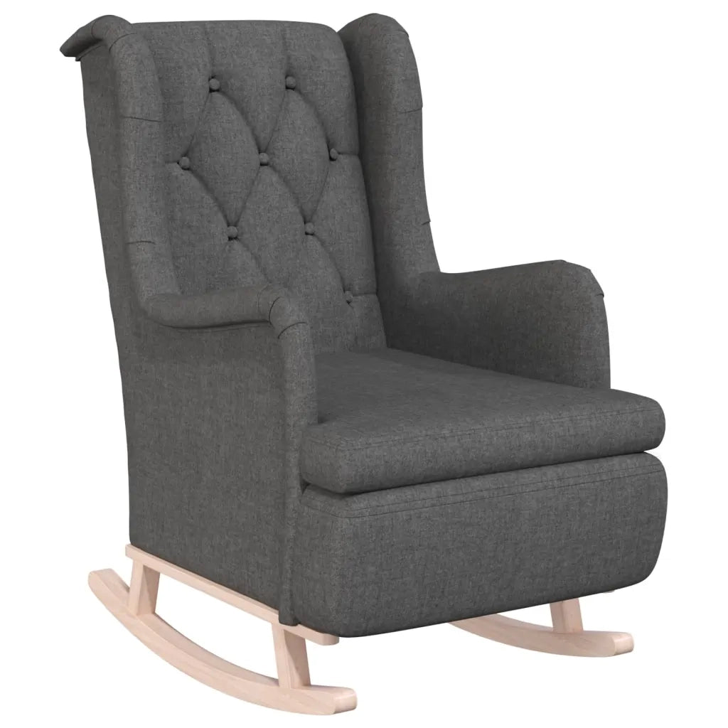 Poltrona Gambe a Dondolo | Sedia Relax Legno di Hevea Grigio Scuro in Tessuto