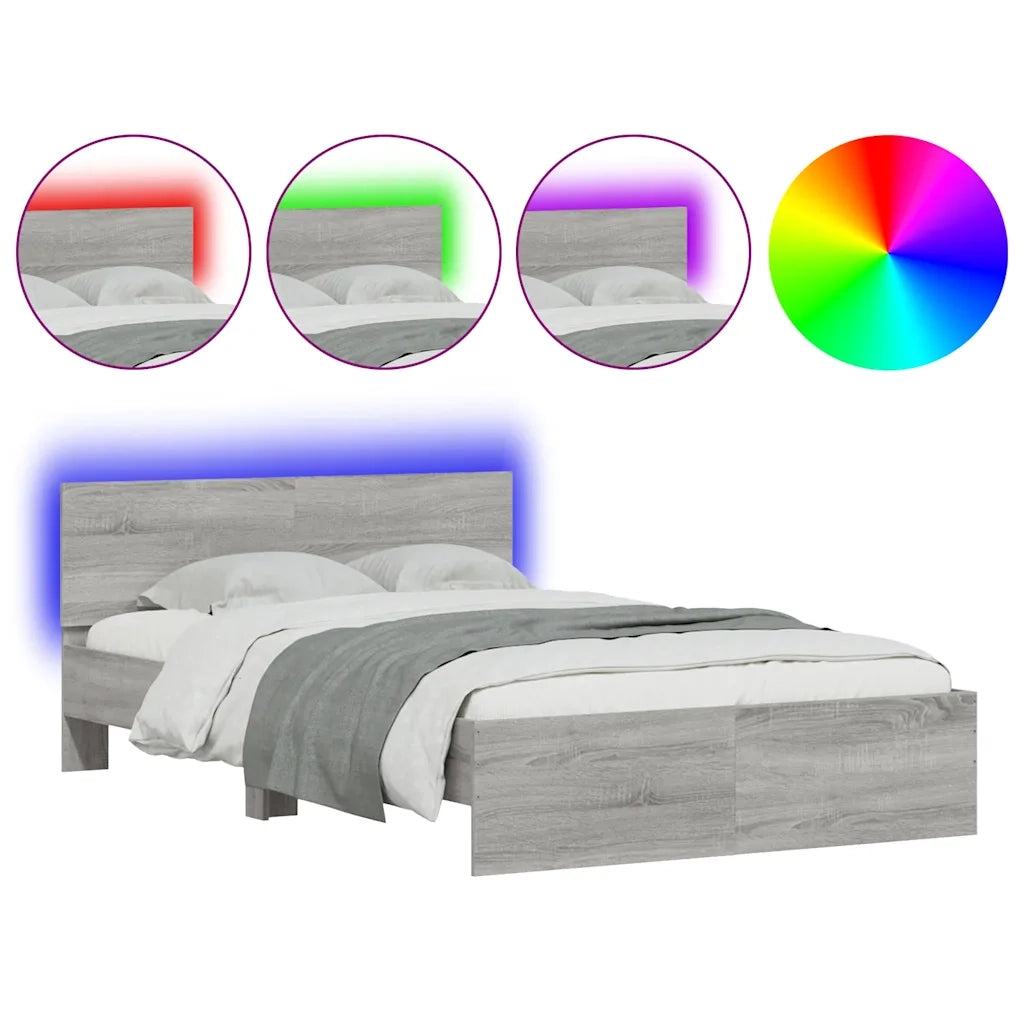 Giroletto con Testiera e LED Grigio Sonoma 135x190 cm 3207635