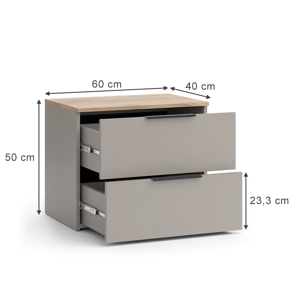 Vicco Cassettiera per camera da letto Grigio 60 x 50 cm con 2 cassetti