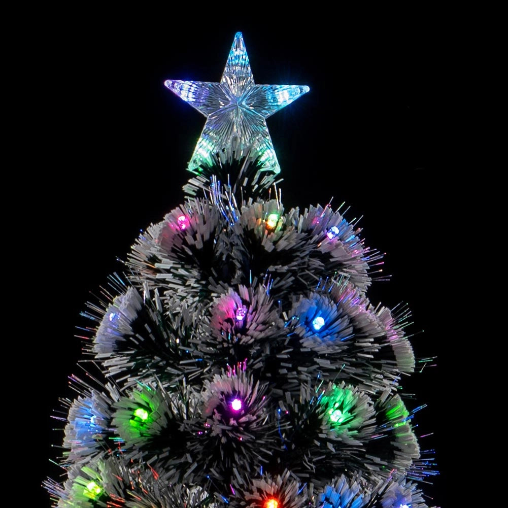 Albero di natale Luminoso 150cm con Luci LED Fibra Ottica Multicolor Innevato
