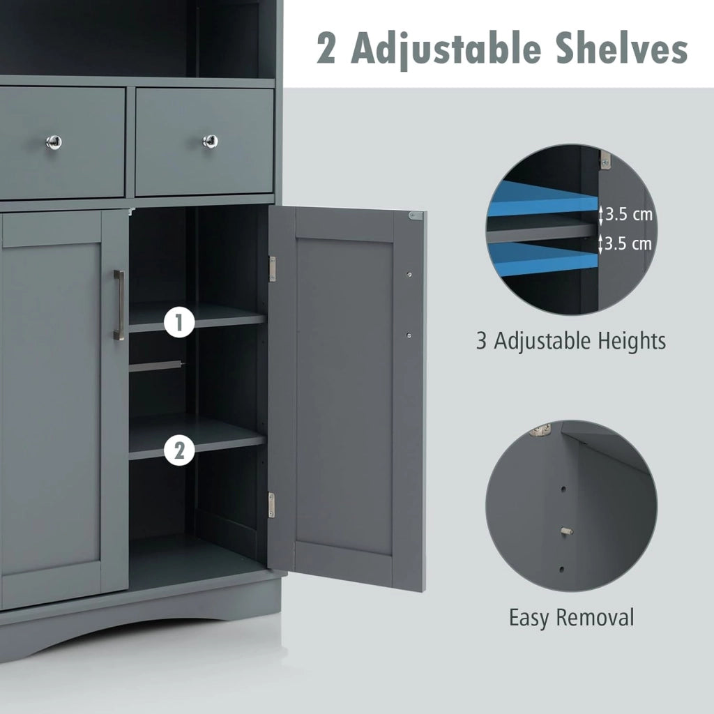 Armadietto da Bagno in MDF con Ripiani Regolabili, Mobiletto da Terra con 2 Ante e 2 Cassetti, Armadio Multifunzionale per Bagno, Soggiorno, Cucina, Bianco 60 x 30 x 108 cm (Grigio)
