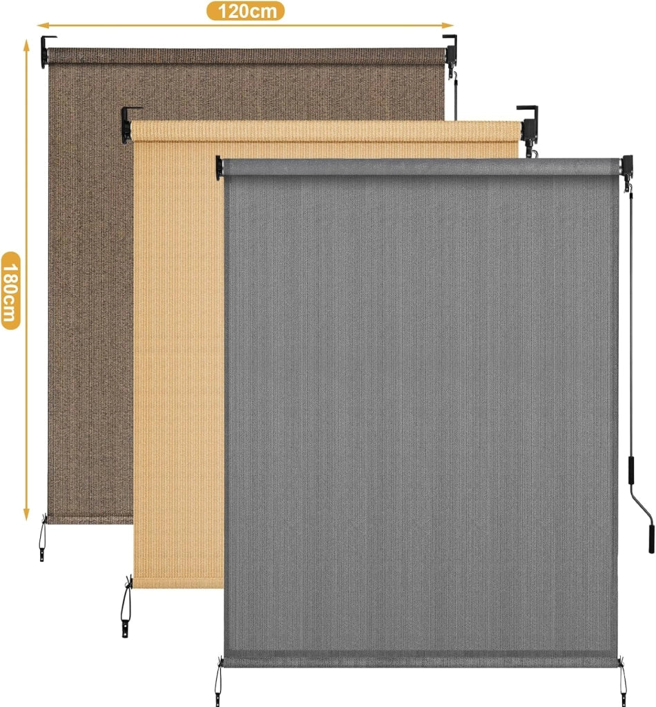 Tenda da sole verticale 120 x 180 cm, in HDPE per pergolato, tenda da sole, tubo in alluminio con manovella wireless, per balcone, terrazza, giardino, cachi, 1 pezzo