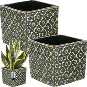 Vaso quadrato in ceramica vintage verde scuro 13x13cm Altezza: 13cm - 2 pezzi