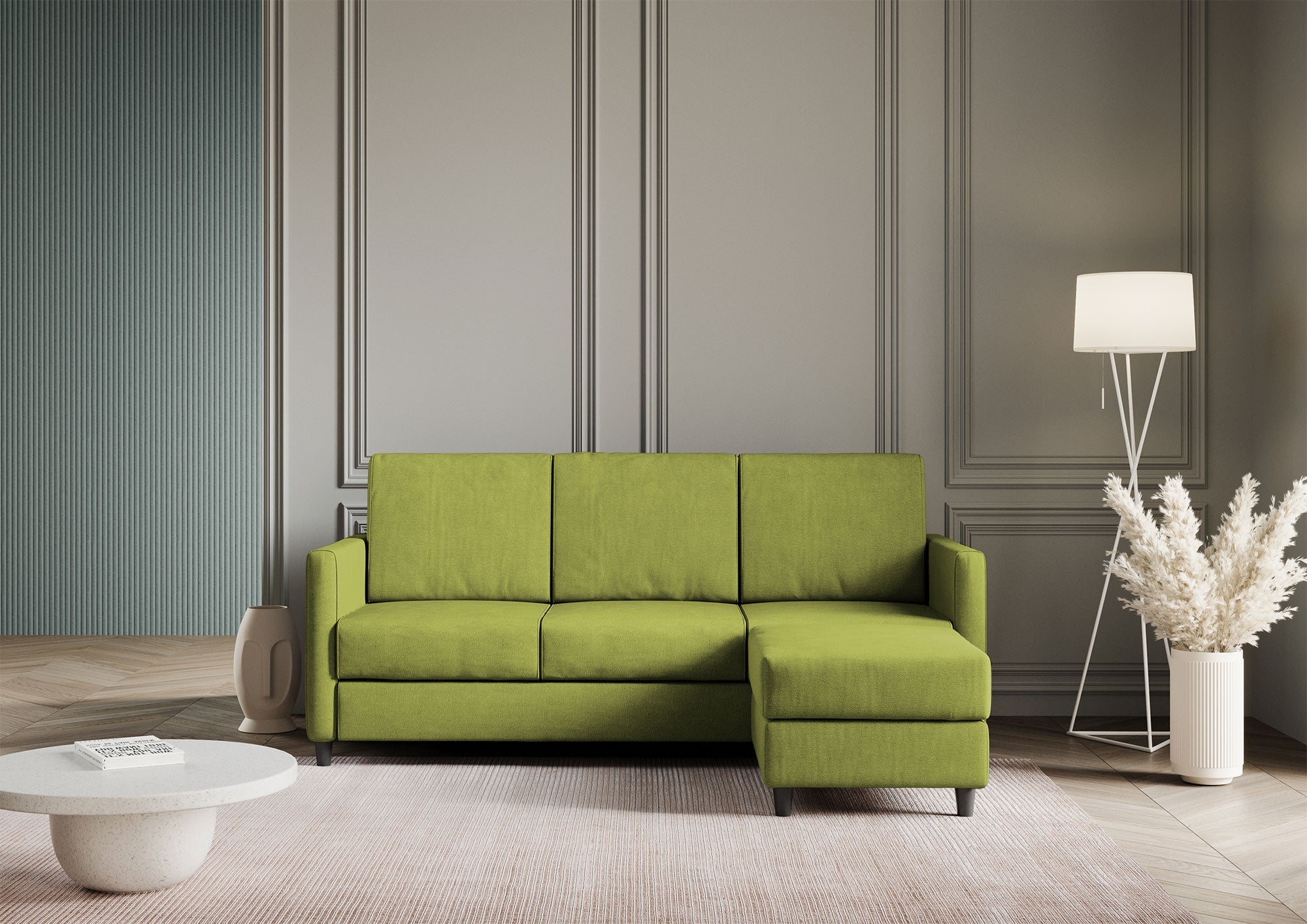 Divano 3 Posti con Pouf 198x155x85 cm Karay in Tessuto Verde