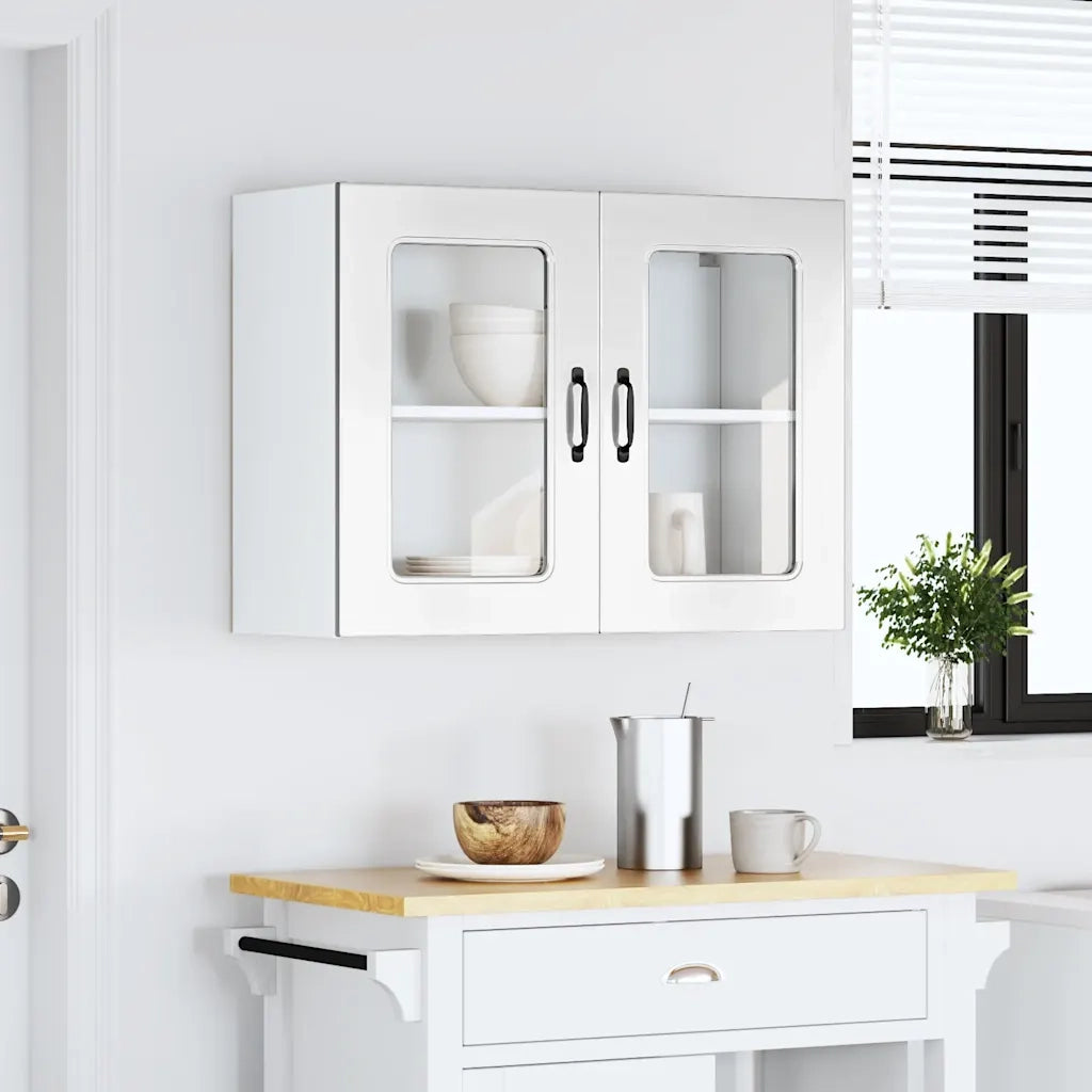 Pensile da Cucina con Porta in Vetro Kalmar Bianco Lucido 853609