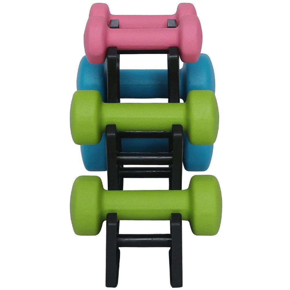 Trade Shop - Set 6 Manubri Palestra Con Stand Appoggio 2x1kg +2x2kg +2x3kg Pesi Sport Fitness -