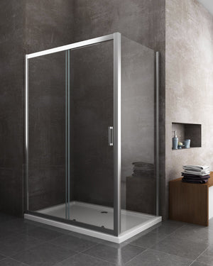 Box doccia angolare parete fissa e ANTA FISSA + PORTA scorrevole vetro 6 mm MISURA 77,5-80 ANTA FISSA + PORTA 95-100 