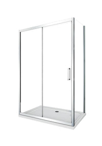 Box doccia angolare parete fissa e ANTA FISSA + PORTA scorrevole vetro 6 mm MISURA 77,5-80 ANTA FISSA + PORTA 95-100 