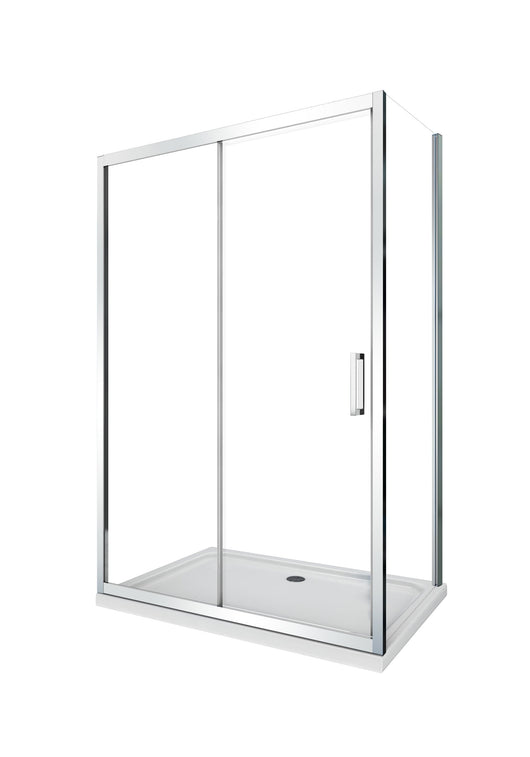 Box doccia angolare parete fissa e ANTA FISSA + PORTA scorrevole vetro 6 mm MISURA 72,5-75 ANTA FISSA + PORTA 145-150 