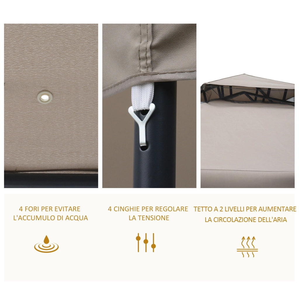 Easycomfort Gazebo da Giardino 3x3m con Zanzariera, Struttura in Metallo e Copertura in Poliestere, Talpa