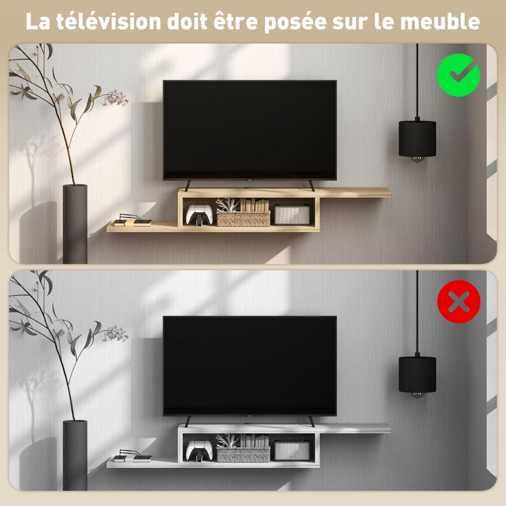 Mobile TV a parete sospeso ¨C zephmum ¨C ch¨ºne chiaro, nicchia, passa-fili
