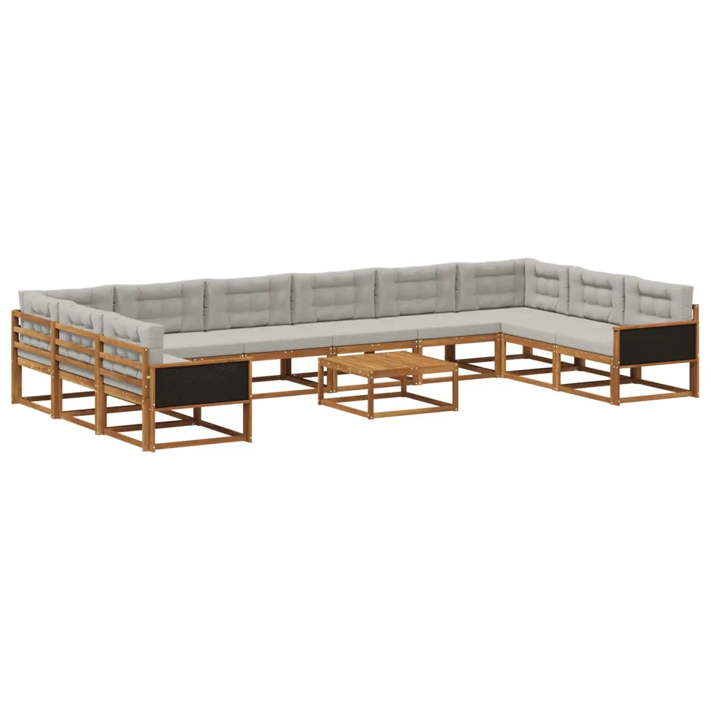 Set di divani da esterno 11 pcs Naturale e Grigio Chiaro