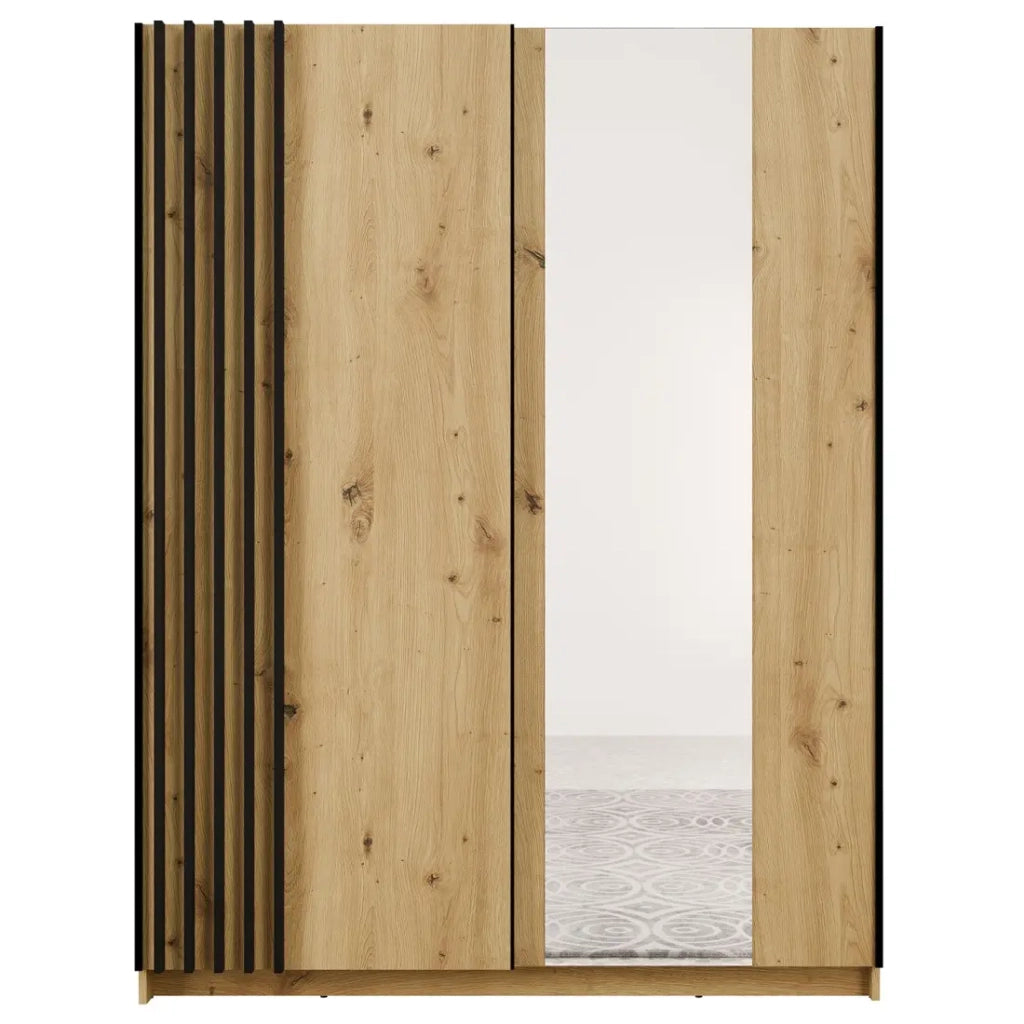Armadio VARIA 2 porte scorrevoli con specchio in quercia e nero 150 cm