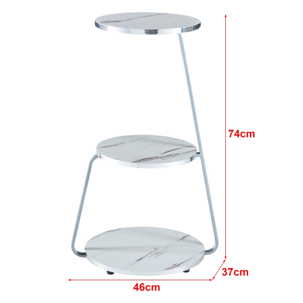 Tavolino laterale a 3 ripiani 74 x 46 x 37 cm marmo bianco/argento 03_0008647