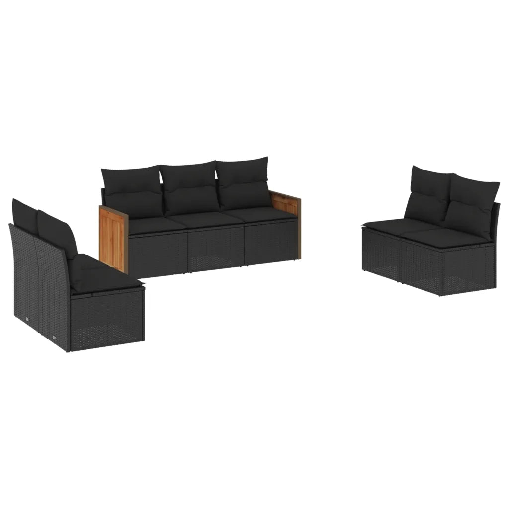 Set Divani da Giardino con Cuscini 7pz Nero Polyrattancod mxl 114339