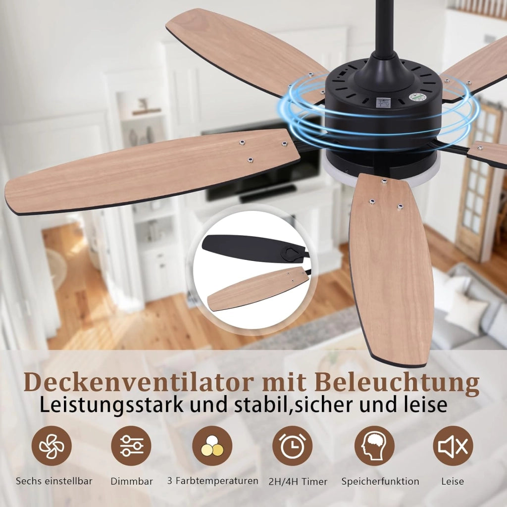 ZMH Ventilatore da Soffitto con Luce Funzionamento Silenzioso Pale a Doppia Faccia Luminosità Regolabile per Soggiorno