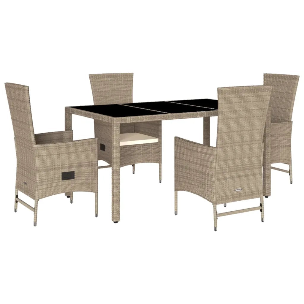 Set da Pranzo da Giardino 5 pz con Cuscini Beige in Polyrattancod mxl 89373