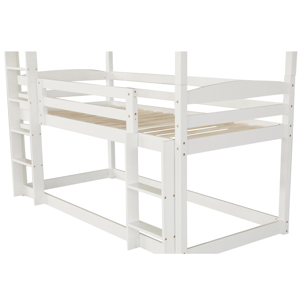DESMIU Letto a castello 3 posti 90 × 200 cm con 2 scale, senza materasso, in pino, bianco